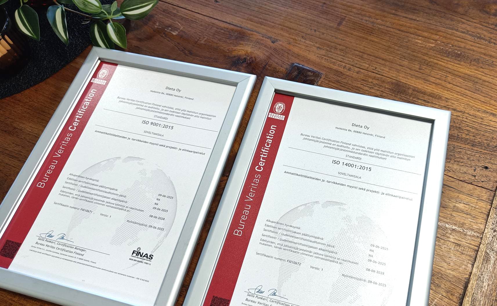 Dieta Oy:lle ISO 9001- ja ISO 14001 -sertifikaatit – vahva osoitus sitoutumisesta laatuun ja ympäristövastuuseen