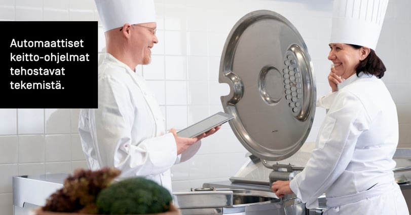 Dieta Genierin keitto-ohjelmat ohjaavat toimintaa automaattisesti ja tarvittaessa kokkia prosessin mukaisesti.